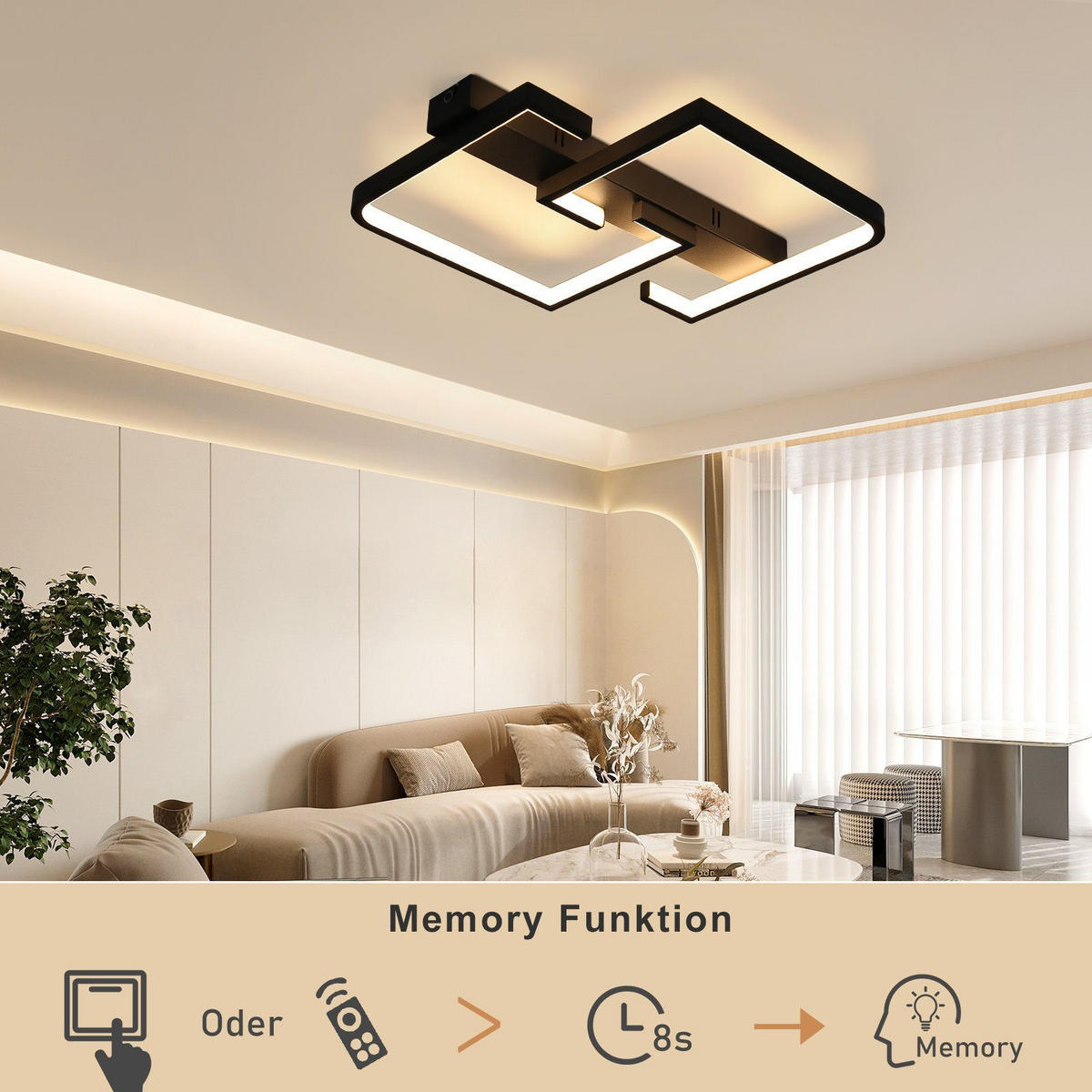 LED-DECKENLEUCHTE Carsten 61/47/6 cm - Schwarz, Metall (61/47/6cm) - Nettlife