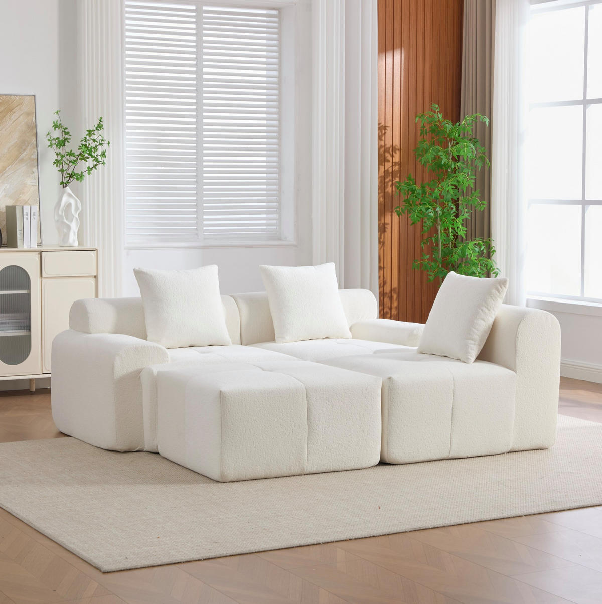ECKSOFA 268/102/78 cm modular mit Hocker, Memory-Schaum und Kordstoff, Beige - Beige, Textil (97/100cm) - Redom