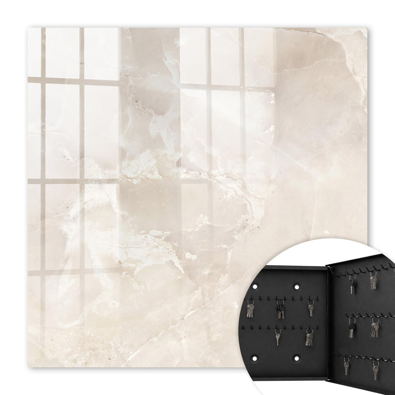 SCHLÜSSELBOX Schwarz 30x30 cm- Türöffnung nach rechts - Marmor-Eleganz - Beige, Metall (30/30/5cm) - TULUP