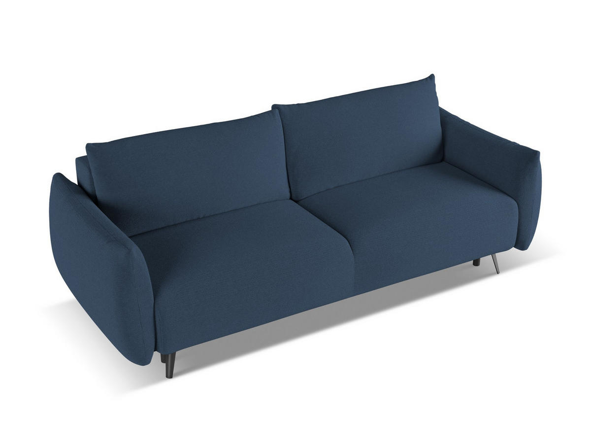 3-SITZER SOFA mit Schlaffunktion Chenille Stoff Blau - Blau/Schwarz, Textil/Metall (230/86/105cm) - Makamii