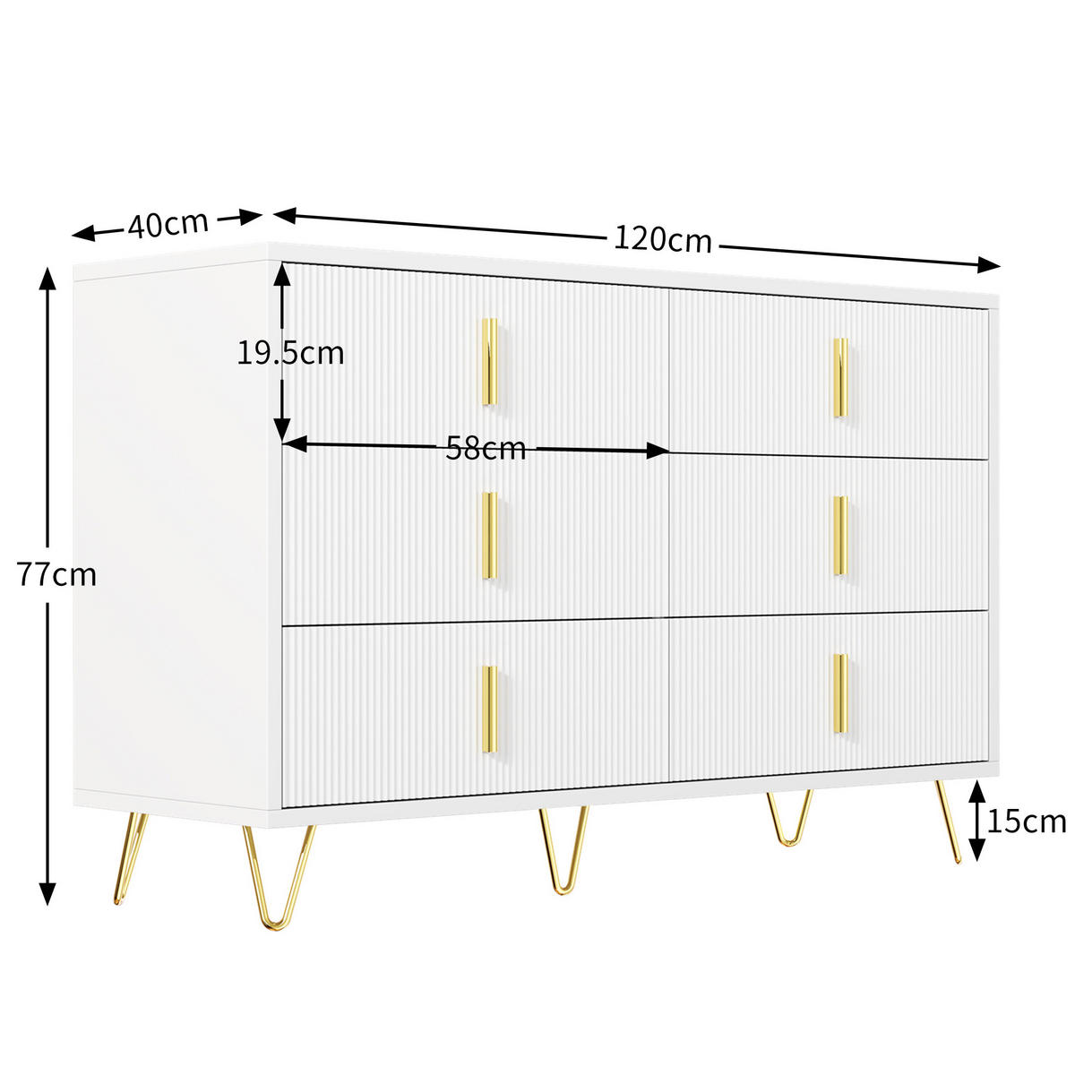 SIDEBOARD Weiß und Gold 120/40/77 cm - Weiß, Holzwerkstoff (120/77/40cm) - PANGIVO