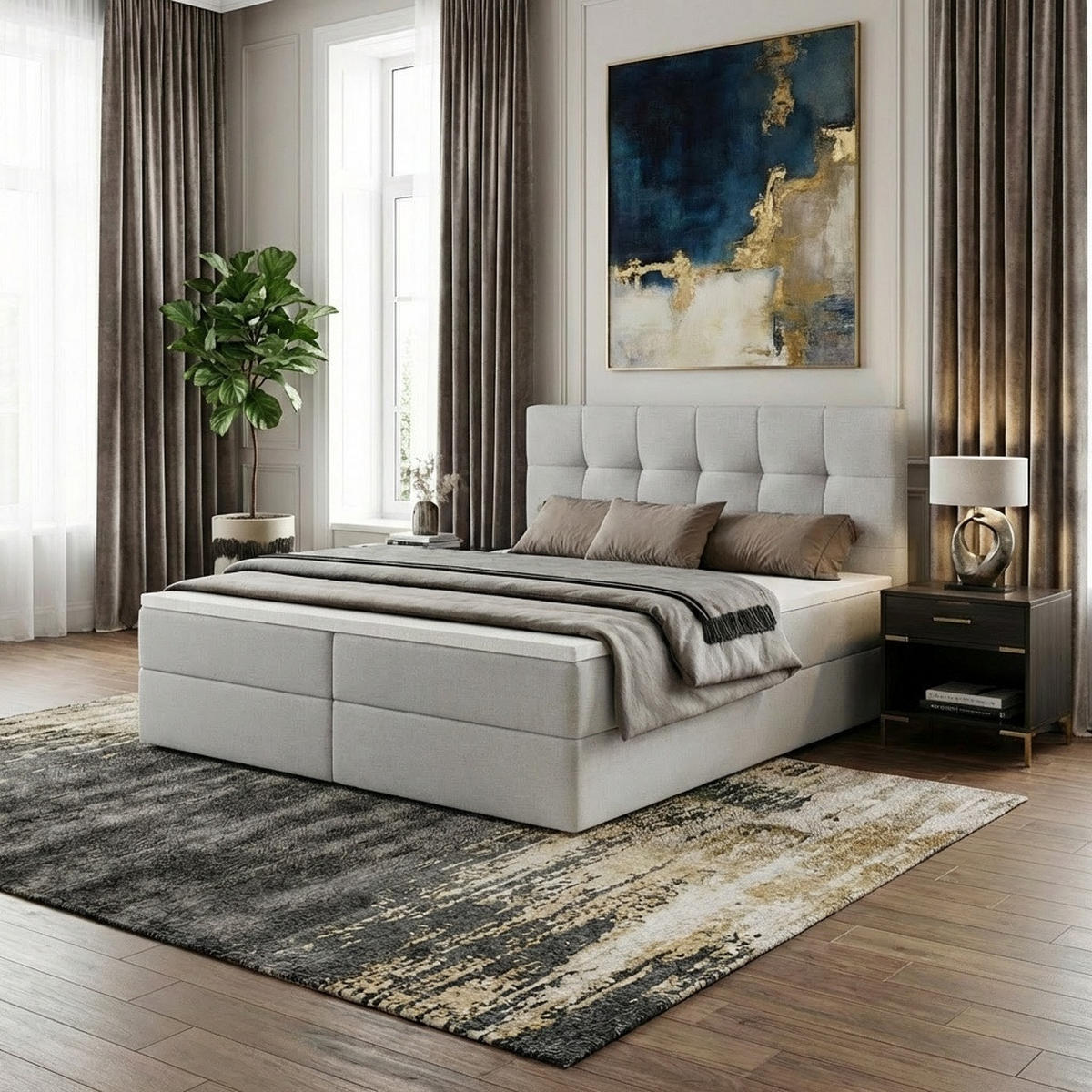 BOXBETT Auren mit Topper Hellgrau 180x200 - Hellgrau, Textil (180/200cm) - Luxkor24