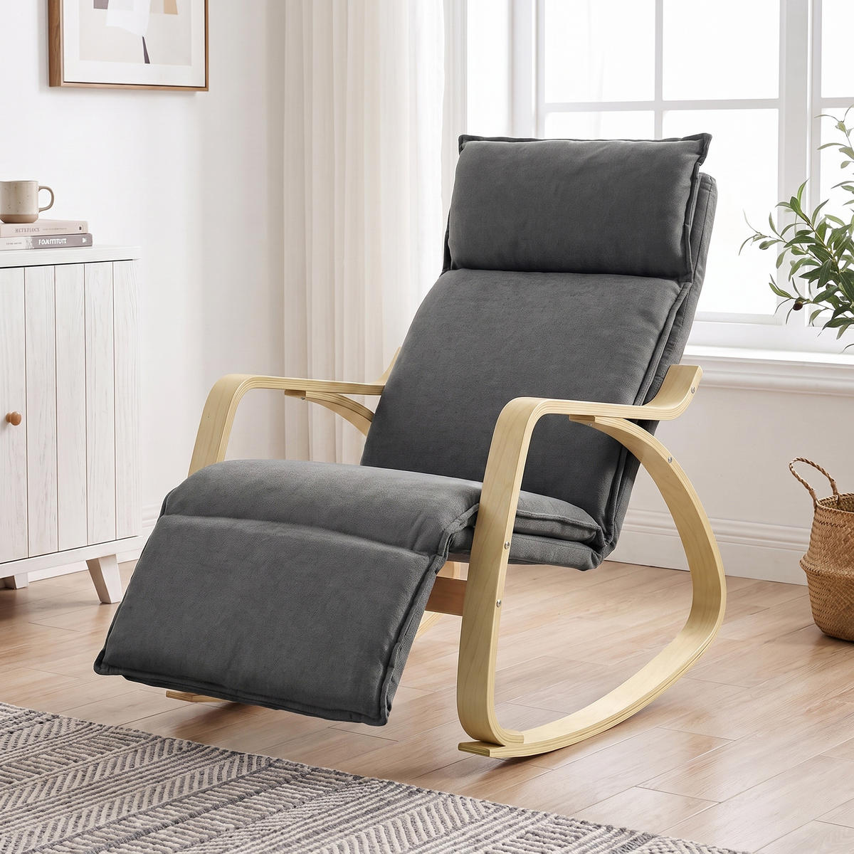 GUNGSTOL i polyester, mörkgrå - Cremefärgad/Svart, Björkträ/Träbaserade material (67/92/106cm) - HOMCOM