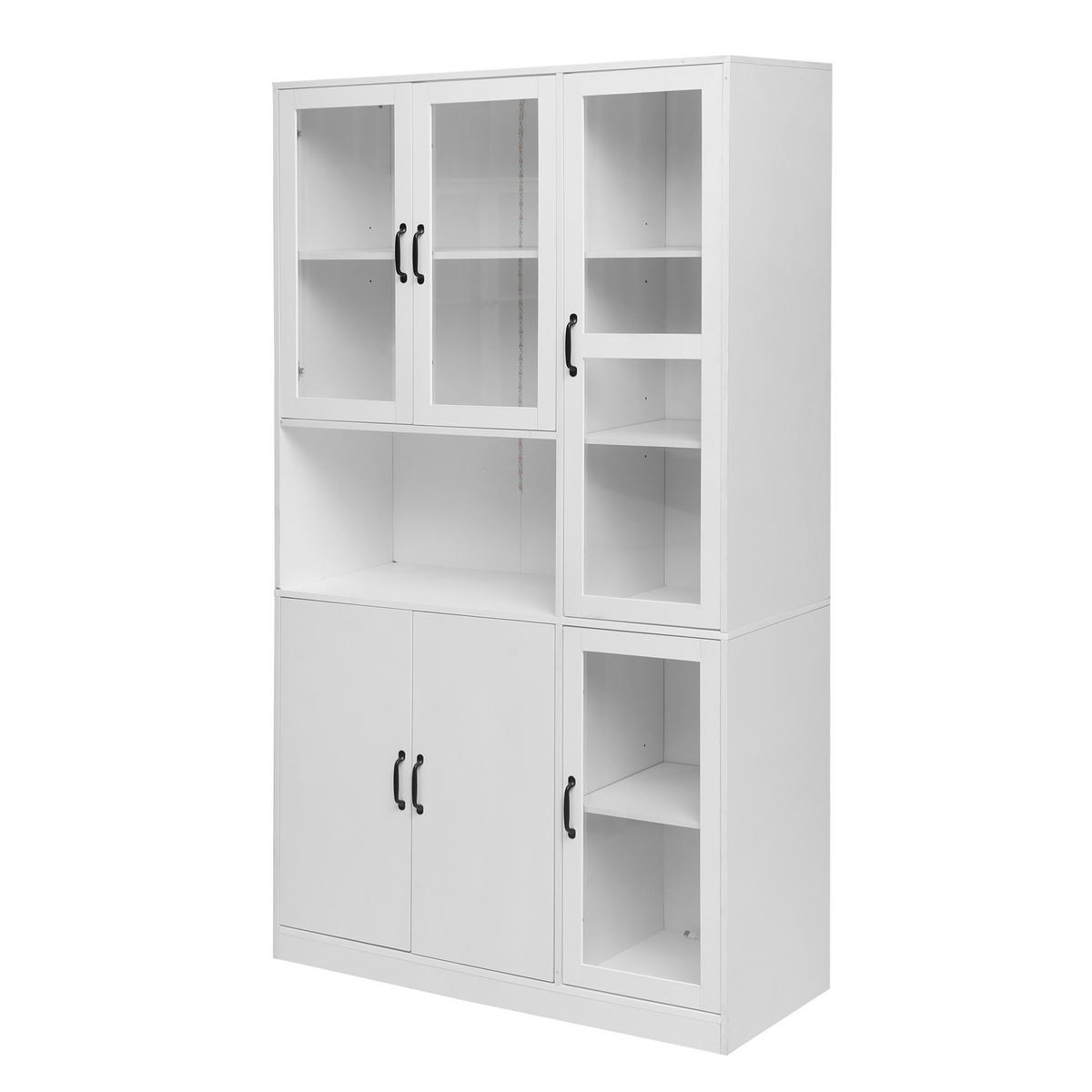 VITRINENSCHRANK aus MDF 40x120x200 cm Weiß mit LED-Beleuchtung, Acryltüren und 9 Stauräumen - Weiß, Holzwerkstoff (120/200/40cm) - Modfu