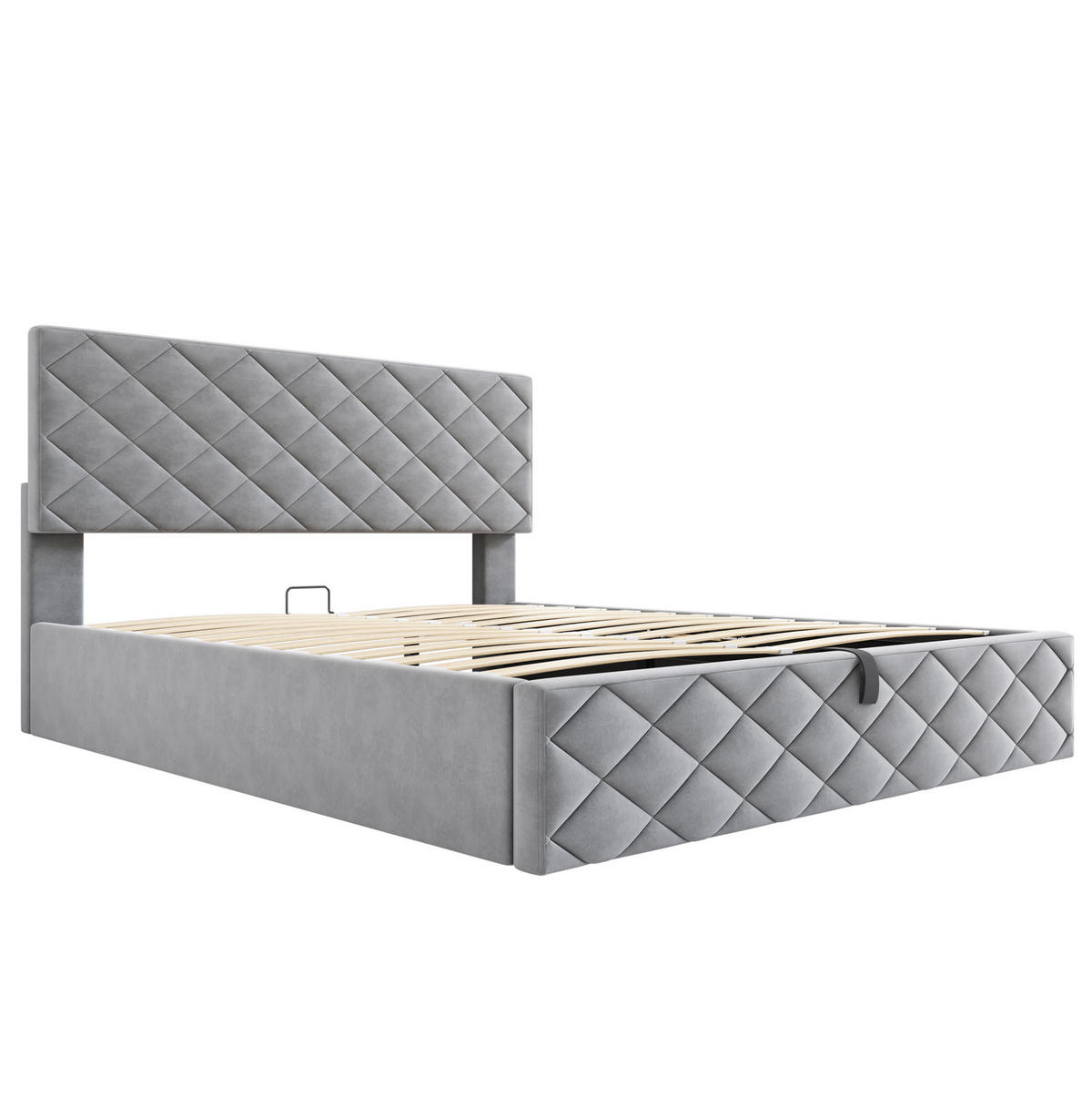POLSTERBETT 140/200 cm grau aus Samt mit Stauraum - Grau, Textil (140/200cm) - OKMYHOME