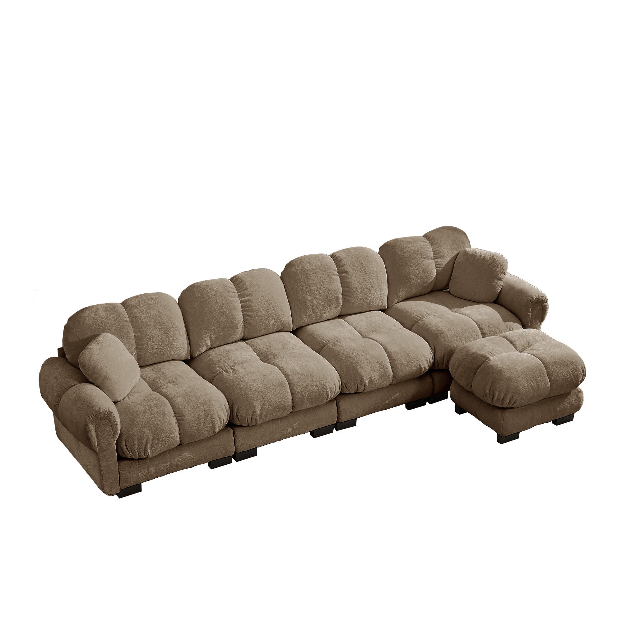ECKSOFA DE-34384 4-Sitzer mit Steppdesign Braun - Braun, Textil (149/330cm) - ComfortXL