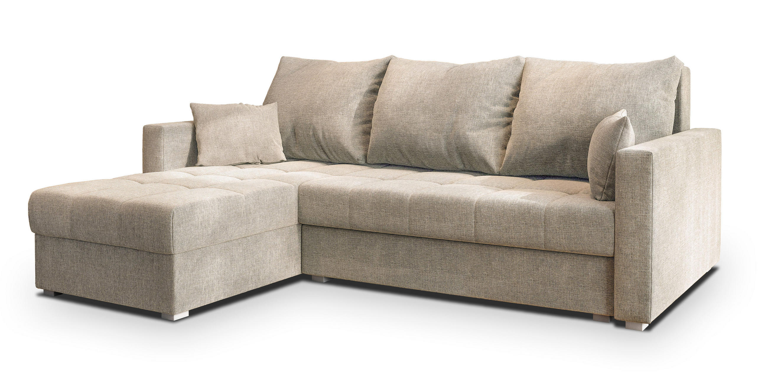 ECKSOFA NIDA Beige Geflochtener Stoff mit Schlaffunktion - Beige, Holz (220/143cm) - MASSENO