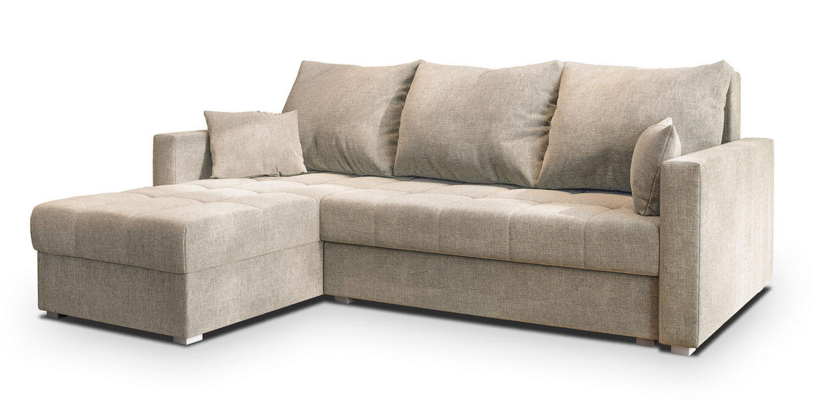 ECKSOFA NIDA Beige Geflochtener Stoff mit Schlaffunktion - Beige, Holz (220/143cm) - MASSENO