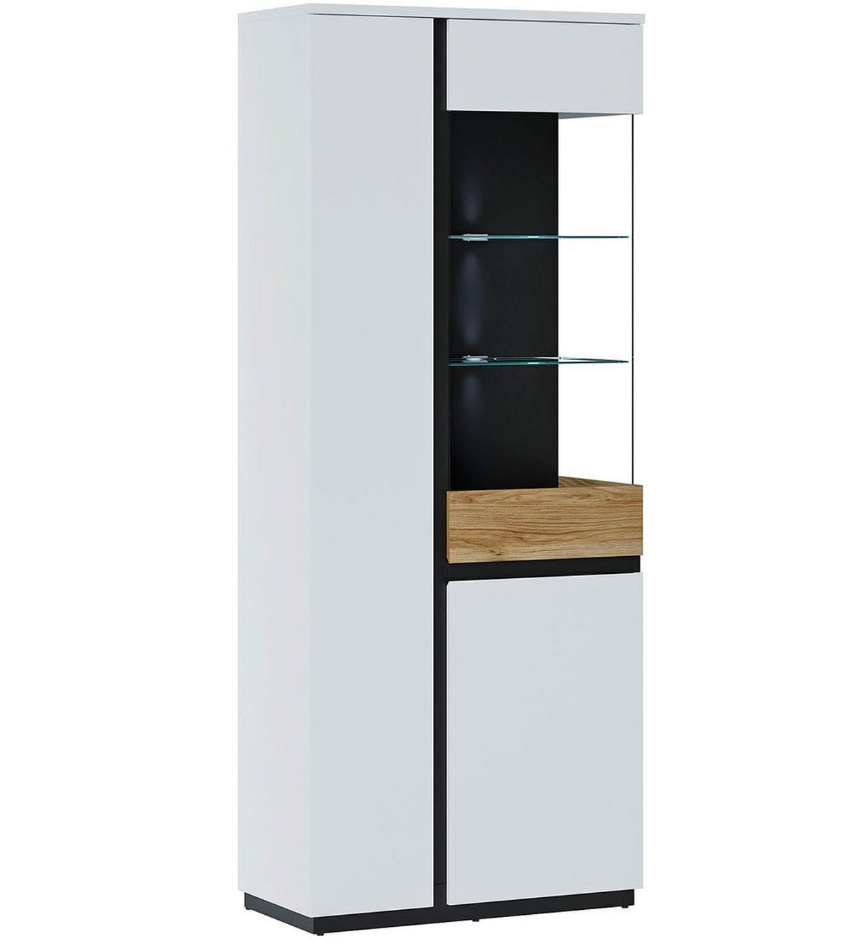 VITRINE Novena weiß / schwarz / Catania Eiche 84 / 40 / 200cm - Multicolor/Schwarz, Holz/Holzwerkstoff (84/200/40cm) - Feldmann-Wohnen