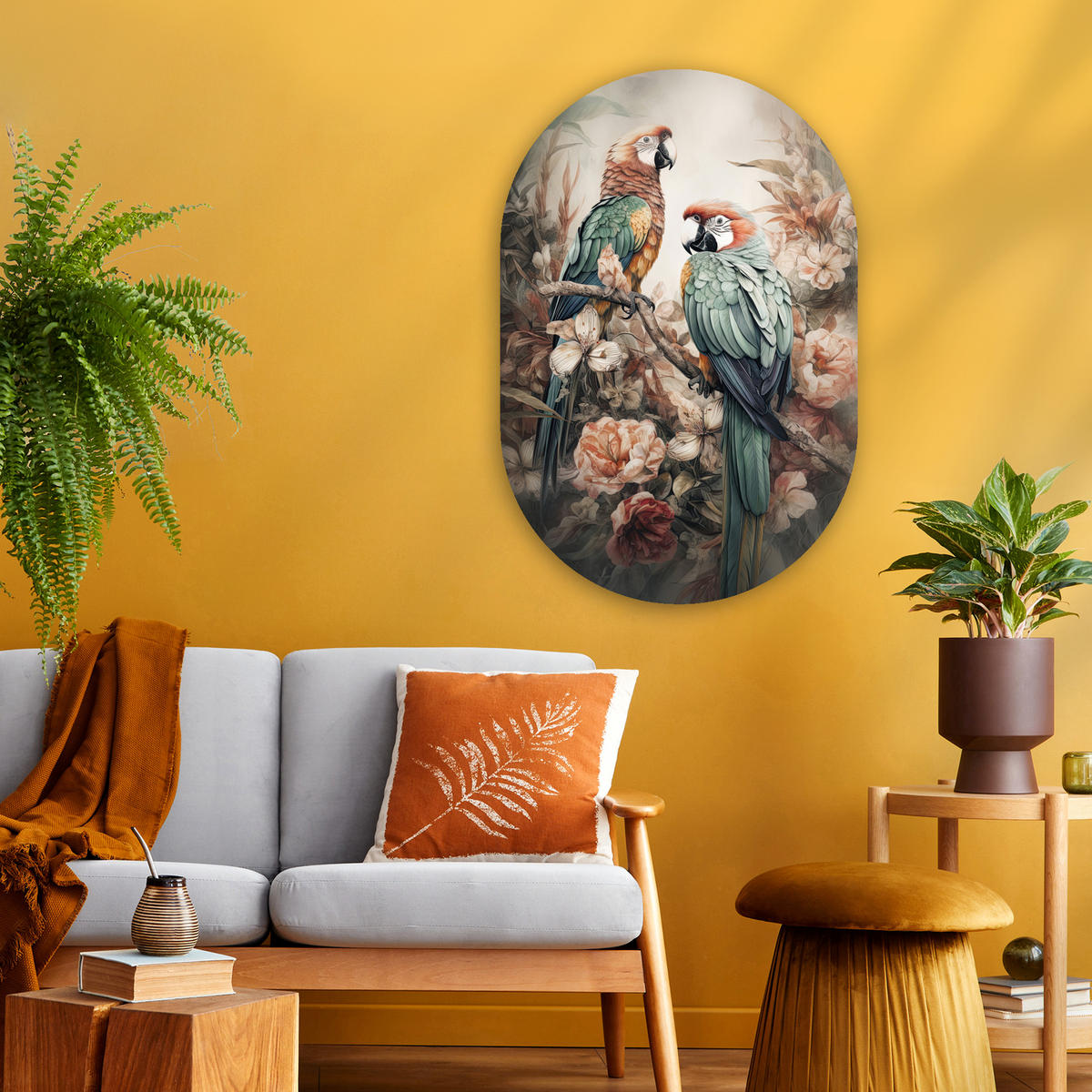 WANDBILD Papageien - Vögel - Natur - Blumen 60x90 cm - Baltimorefarben, Kunststoff (60/90cm) - MuchoWow