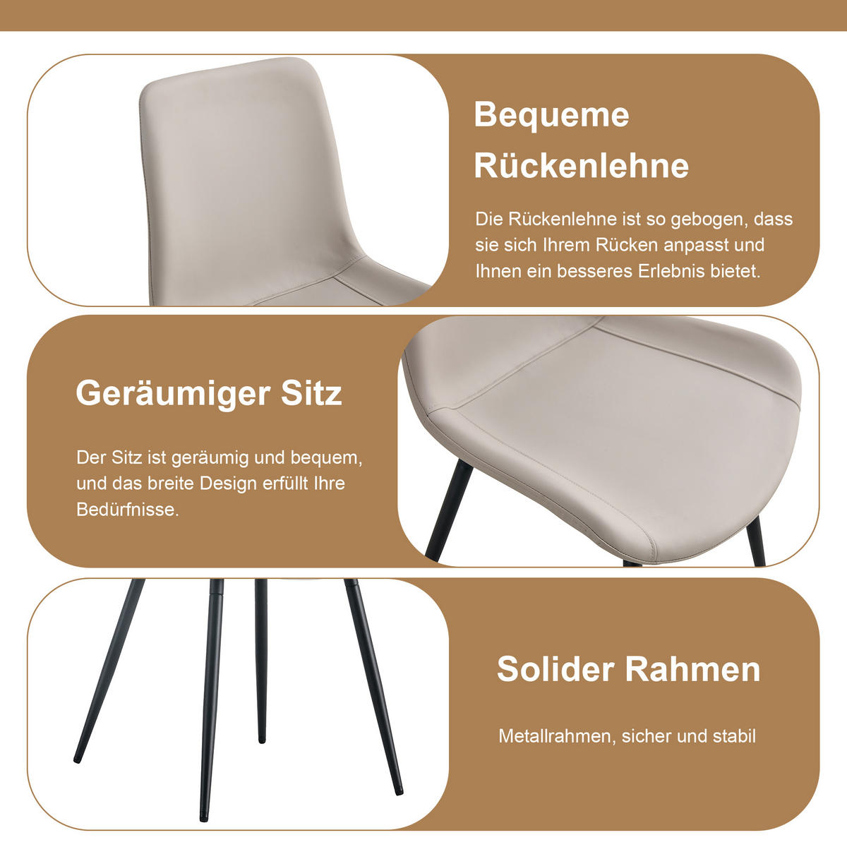 ESSGRUPPE DE-39352 5-teilig, rund mit 4 PU-Sesseln Warmgrau - Grau, Metall (100/76/100cm) - ComfortXL