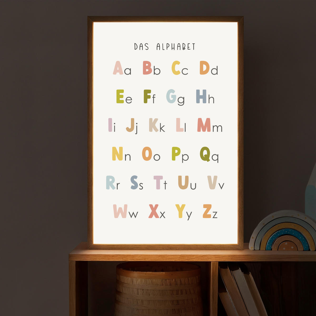NACHTTISCHLAMPE MIT AKKU Pädagogisch - Alphabet lernen - Farbenfroh - Weiß - Buchstaben 40x60 cm - Weiß, Holzwerkstoff (8/40/60cm) - OnlyWow