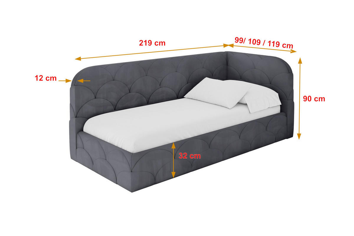 EINZELLBETT Jugendbett mit Bettkasten und Matratze H3/H4, Links - ELRY 90x200 Dunkelgrau - Dunkelgrau, Holzwerkstoff/Textil (90/200cm) - ALTDECOR