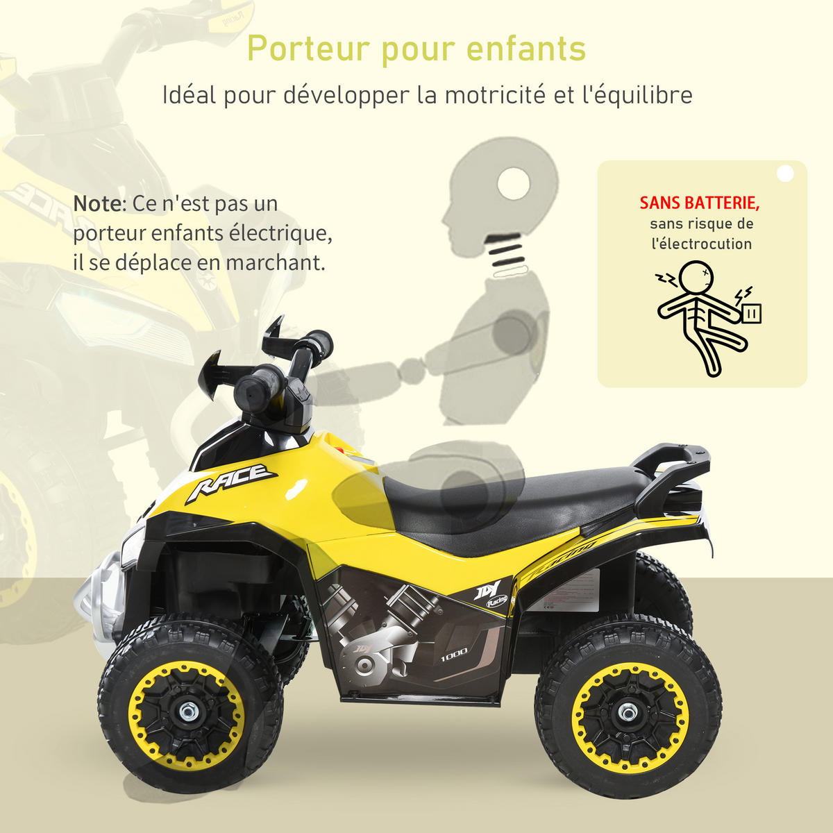 KINDERQUAD DE-16931 mit LED-Licht & Sound Gelb/Schwarz - Gelb, Kunststoff (67/38/44cm) - ComfortXL