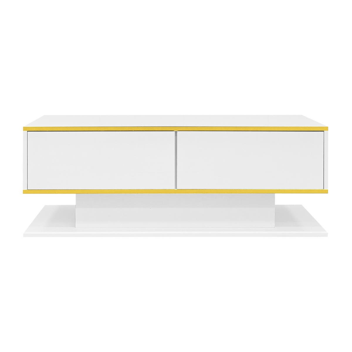 COUCHTISCH aus Spanplatte 100x50x40 cm Weiß-Gold mit LED-Beleuchtung, 3 Schubladen und offenem Fach - Weiß, Holzwerkstoff (100/50/40cm) - IVMEU