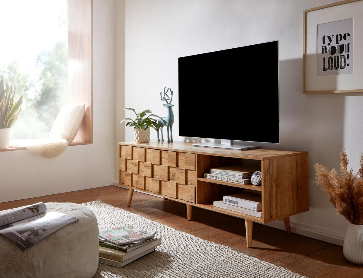 LOWBOARD Eiche-Dekor Modern Stil für 70-Zoll Fernseher - Braun, Eichenholz/Holz (160/51/40cm) - KADIMA DESIGN