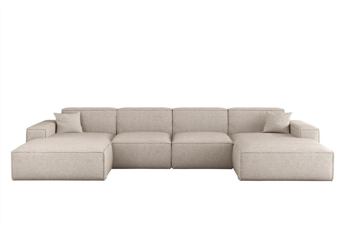 WOHNLANDSCHAFT Celes Premium In Artico - Creme, Holzwerkstoff/Textil (378/73/165cm) - Fun Möbel