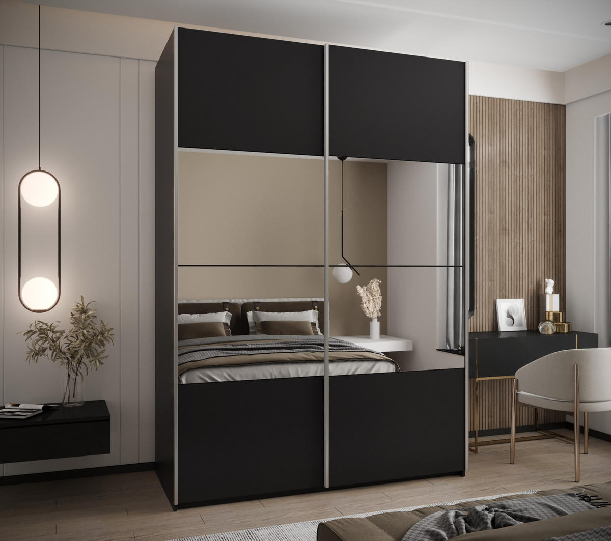 SCHWEBETÜRENSCHRANK 245,5/180/64 2-türig - Silberfarben/Schwarz, Holz/Metall (180/245/64cm) - Abiks Möbel