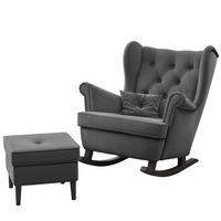 SCHAUKELSESSEL SCANDI mit hocker, Samt Graphit - Graphitfarben, Holz/Textil (75/97/60cm) - Idohome