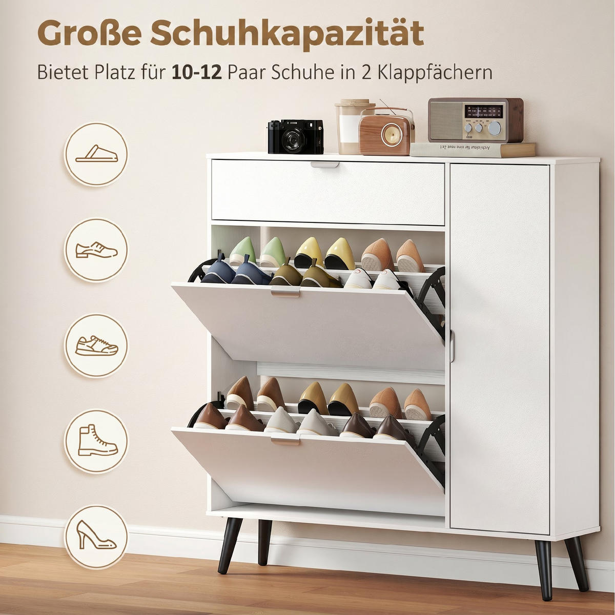 SCHUHSCHRANK Weiß 23.8/99.4/106.6 cm - Weiß, Holzwerkstoff (99.4/106.6/23.8cm)