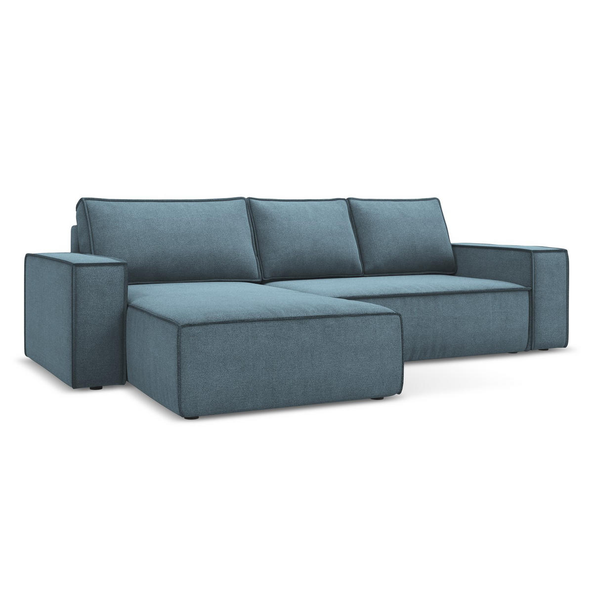 ECKSOFA mit Schlaffunktion Strukturstoff Stoff Blau - Blau/Schwarz, Kunststoff/Textil (185/290cm) - LaMiaSofa