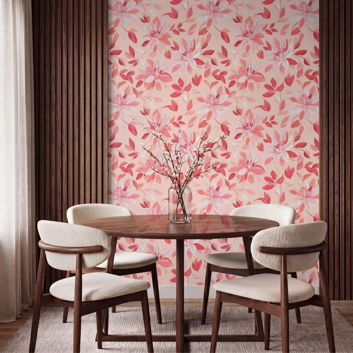 TAPETE - Botanisch - Blumen - Rot - 160x220 cm - Koralle, Papier (160/220cm) - OnlyWow