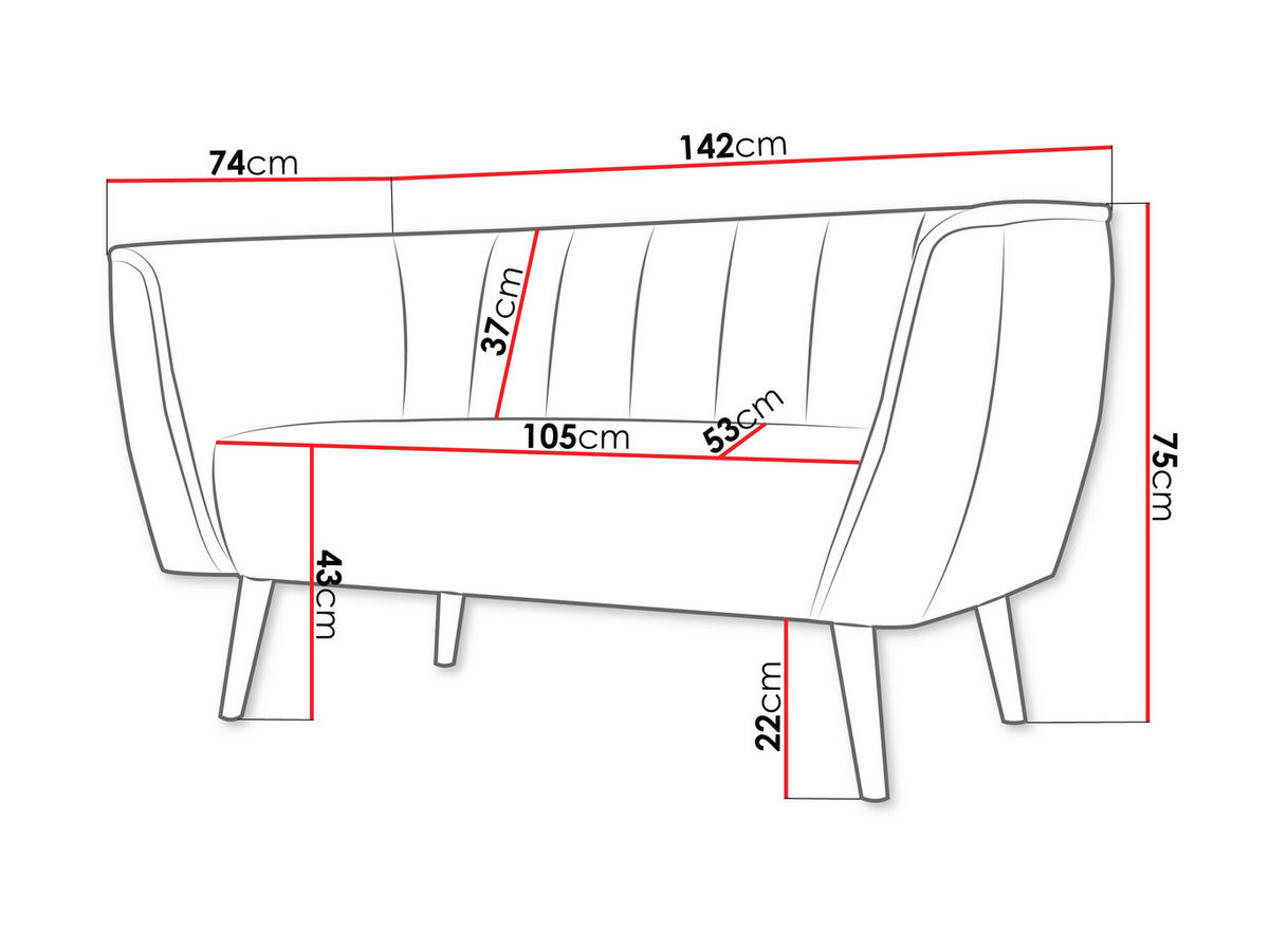 SOFA Pas 2 - Dunkelgrau/Naturfarben, Holz/Textil (142/75/74cm) - MIRJAN24