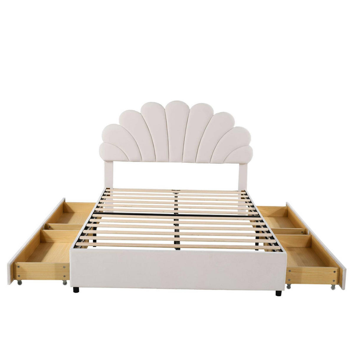 SAMT-POLSTERBETT 140/200 cm Beige mit Lattenrost und 4 Schubladen - Beige, Textil (140/200cm) - BEAOK