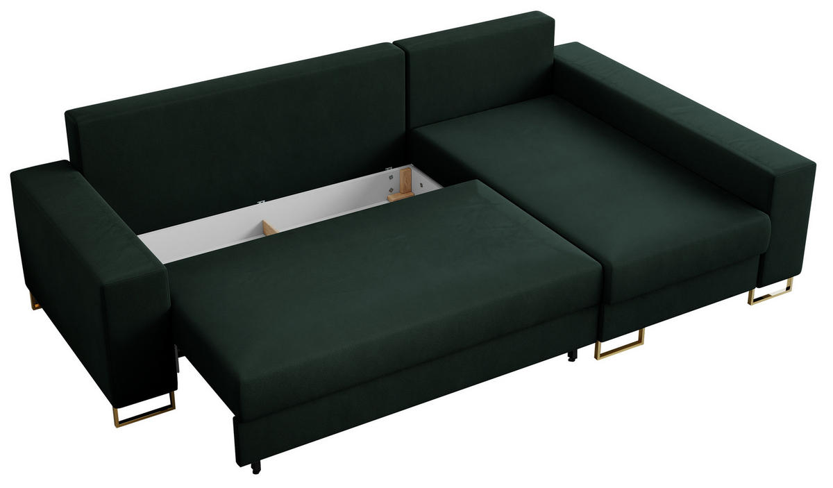 ECKSOFA Dorian Velvet Grün - Goldfarben/Grün, Textil/Metall (242/138cm) - MKS