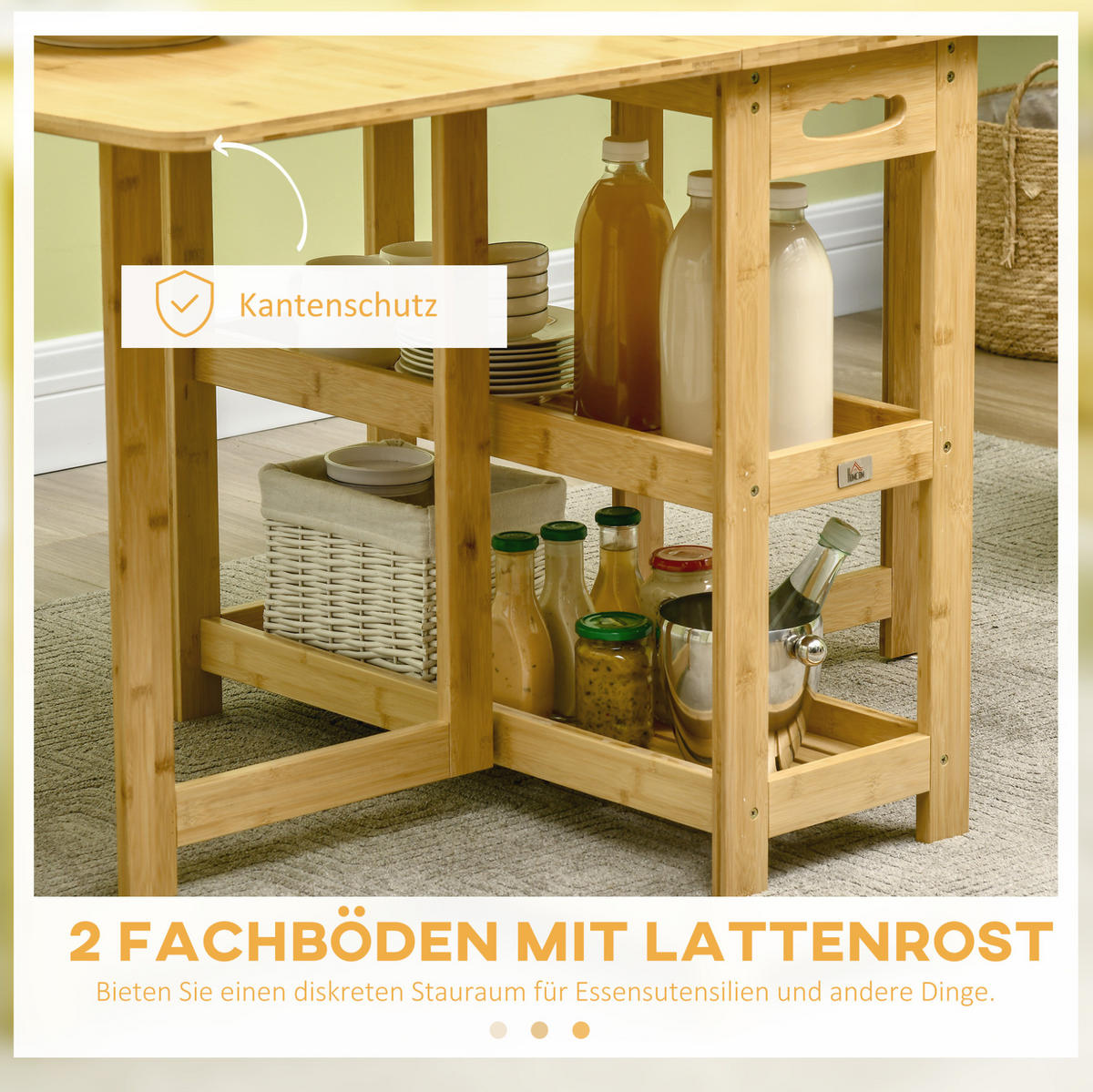 KLAPPTISCH 149,5/80/73,5 cm, seitlich ausklappbar mit Ablagefächern - Braun, Holz (149.5/80/73.5cm) - BEAOK