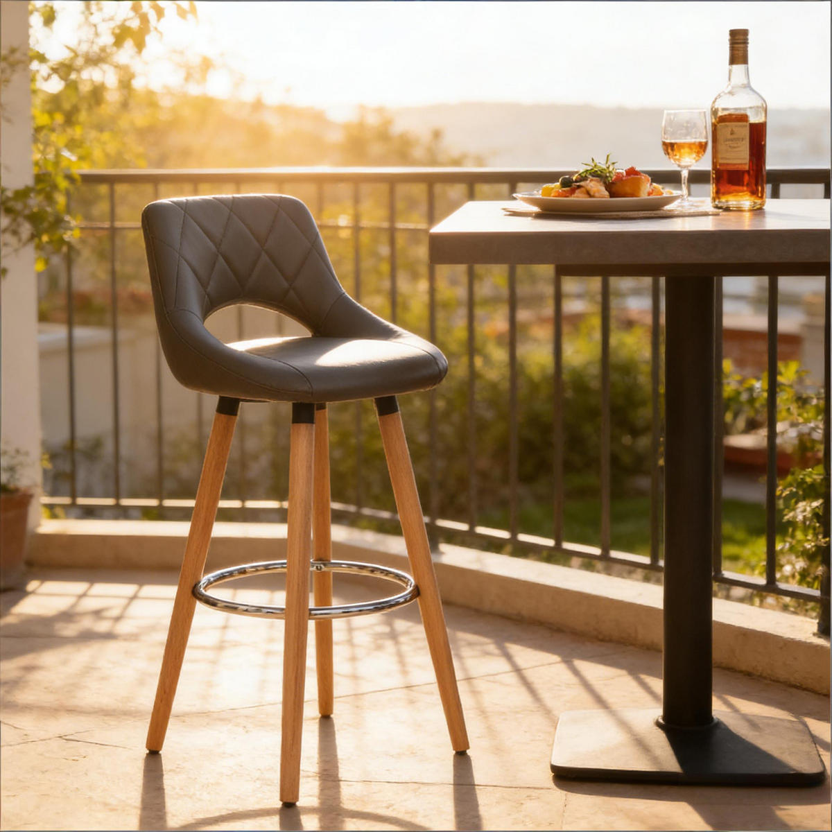 BARHOCKER DE-36098 Mit Holzbeinen Grau - Grau, Holz (40/70/43cm) - ComfortXL