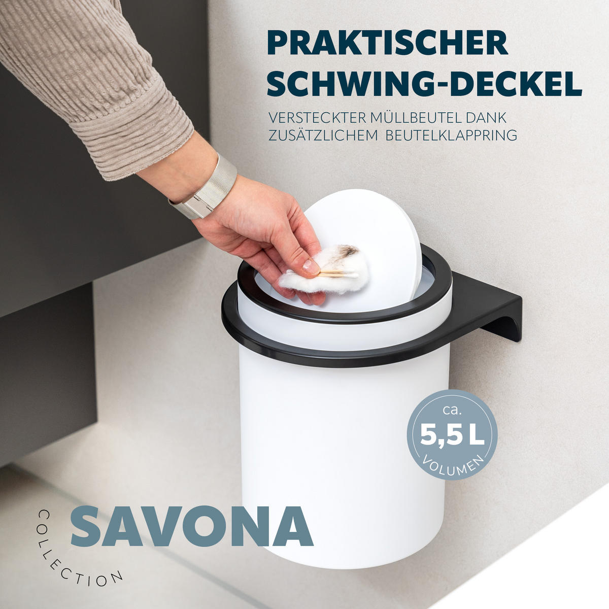 WC-GARNITUR 2-TLG. Bürste u. Eimer SAVONA Softtouch inkl. Wandhalterung, rund - weiß - Weiß, Kunststoff (19/24.5/19cm) - bremermann