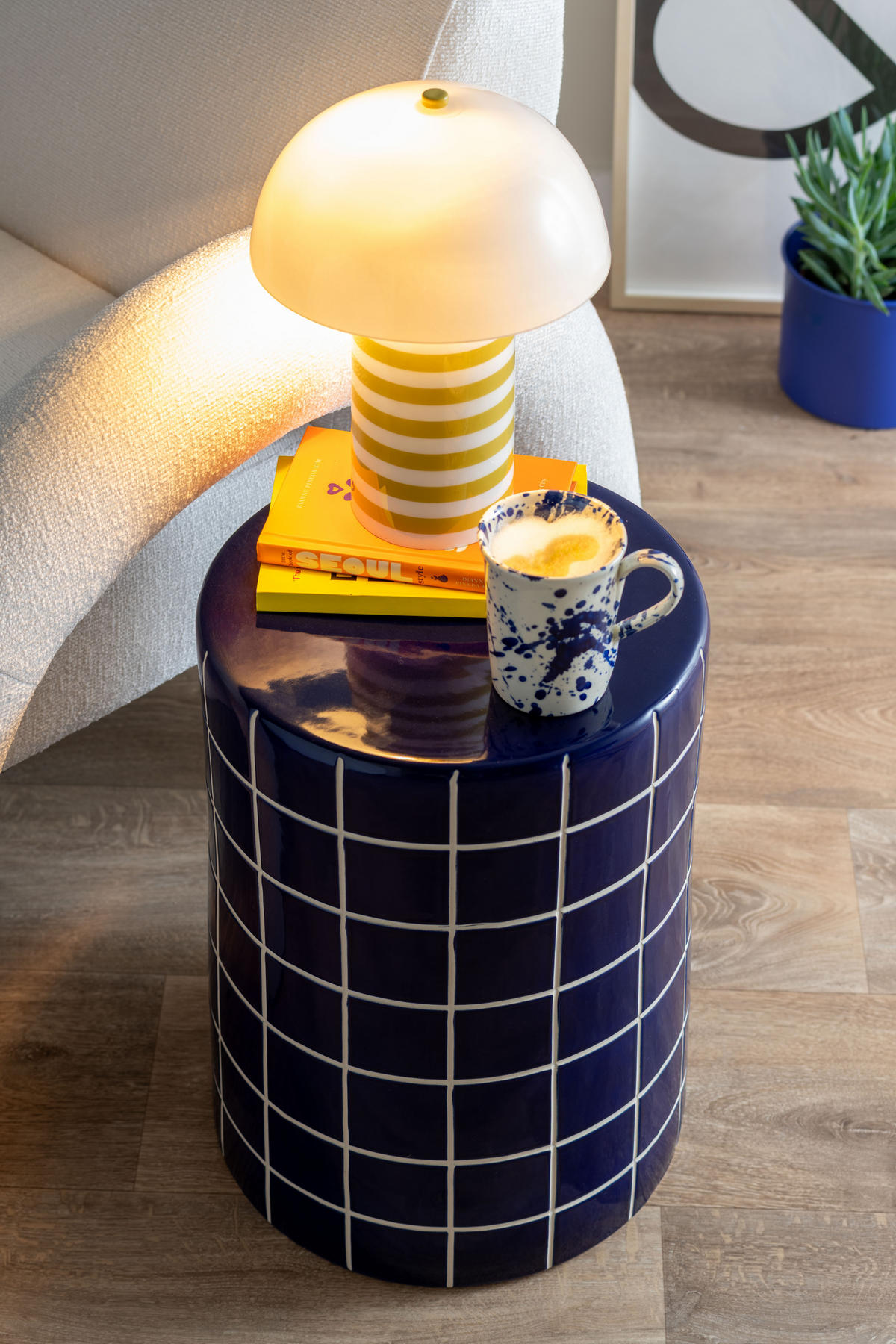 TISCHLAMPE Rayado Retro - Mehrfarbig - 23/23/30 cm - Currygelb, Metall (23/23/30cm) - Leitmotiv