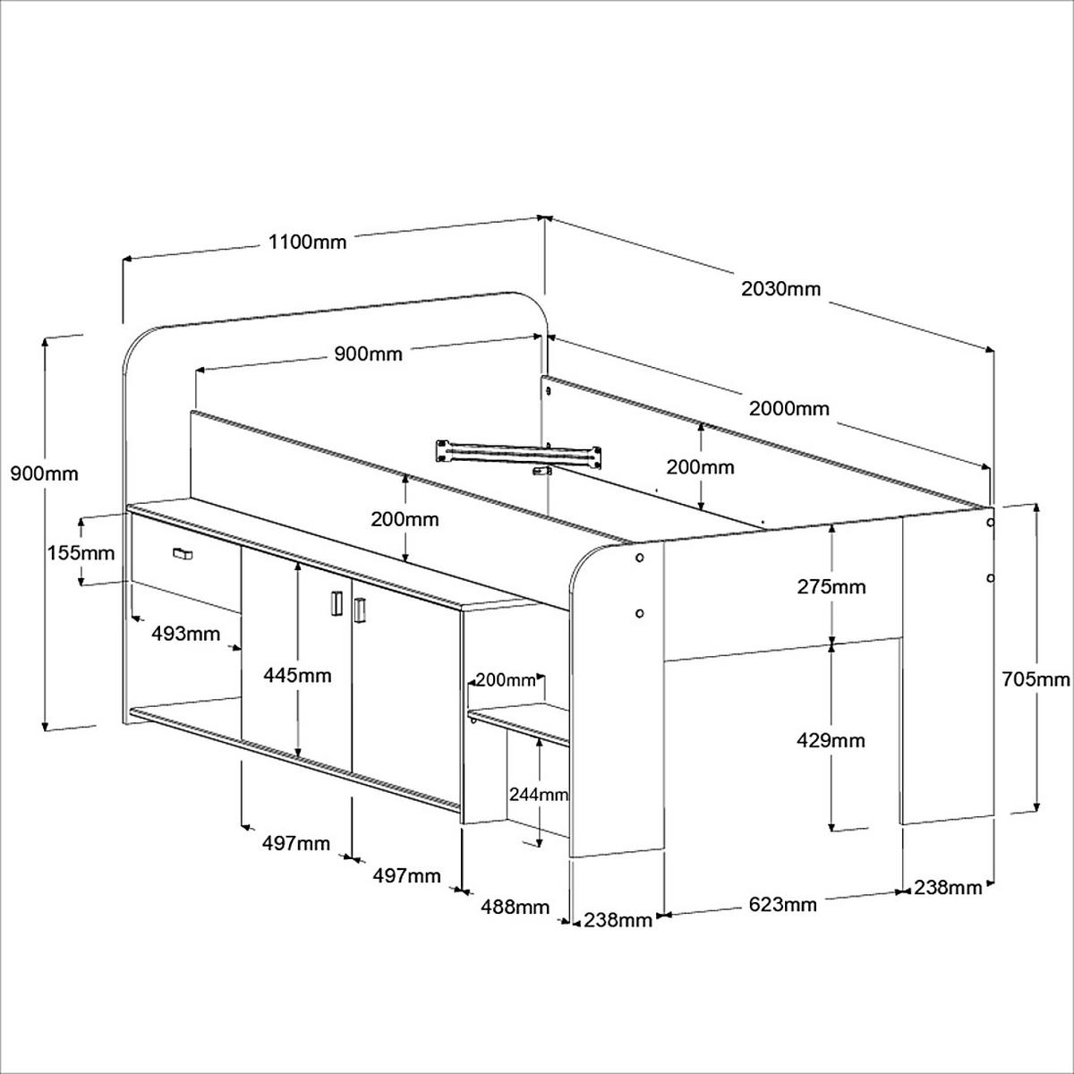 HOCHBETT Kaschmir, Jackson Eiche, Stauraumbett Bett 90 x 200 cm - Kaschmir/Eichefarben, Holzwerkstoff/Kunststoff (90/200cm) - Parisot Meuble