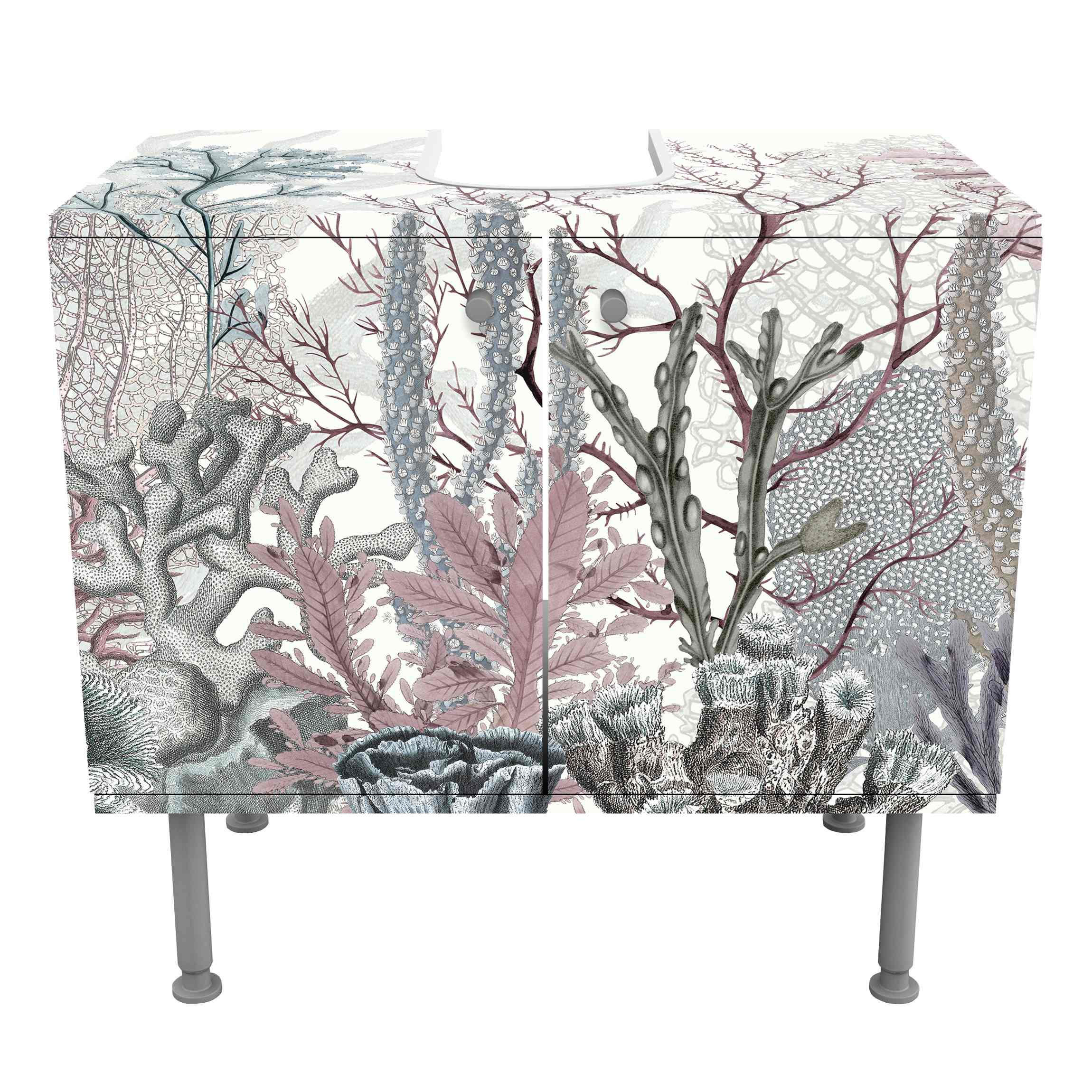 WASCHBECKENUNTERSCHRANK Magische Korallenpracht 60/55/35 cm - Violett, Holzwerkstoff (60/55/35cm) - Bilderwelten
