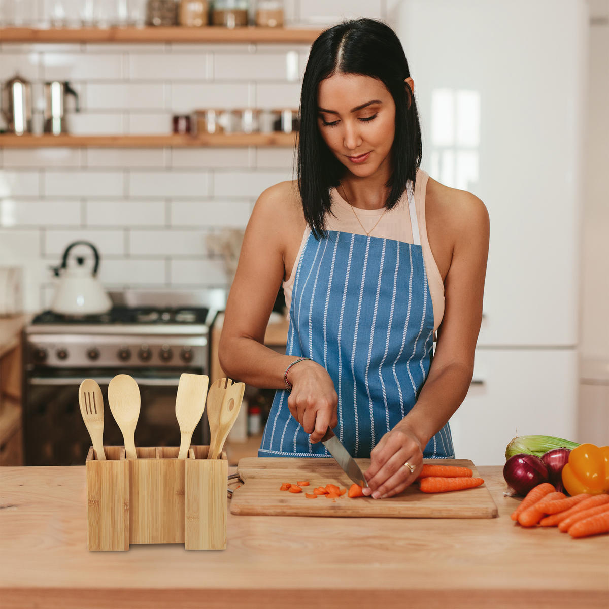 KÜCHENUTENSILIENHALTER - Hellbraun, Holz - Relaxdays