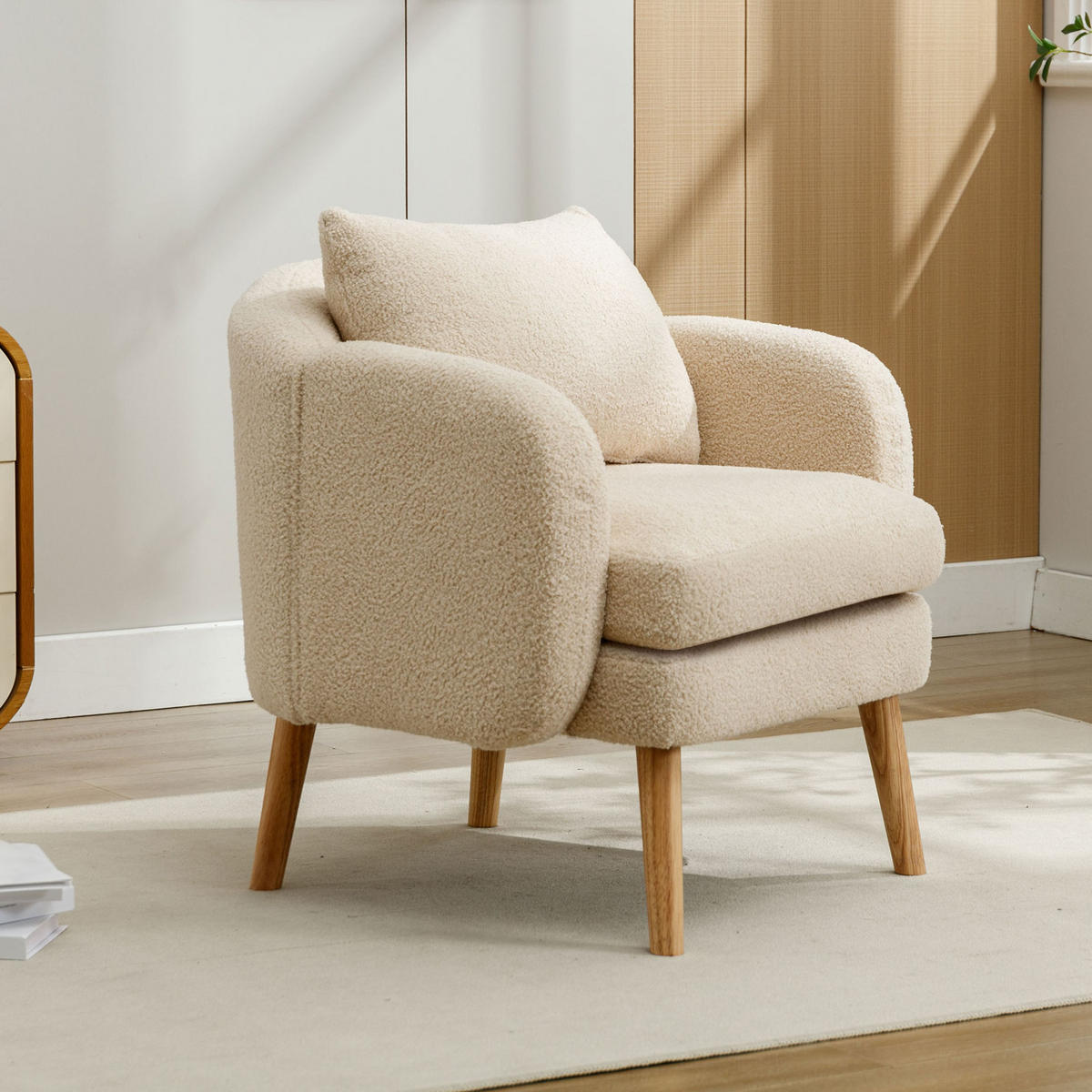 SESSEL Teddy-Samt mit Rückenkissen, extra dickem Sitzkissen 71/72/71 cm Beige - Beige, Textil (72/71/71cm) - Redom