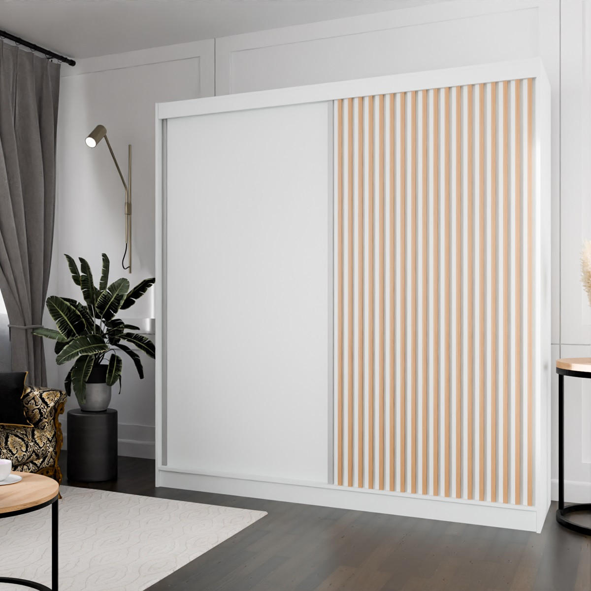 SCHRANK Weiß Craft Gold Lamellen 200 cm Mit Lamellen - Eichefarben/Goldfarben, Holzwerkstoff (200/215/61cm) - Sepro Meble