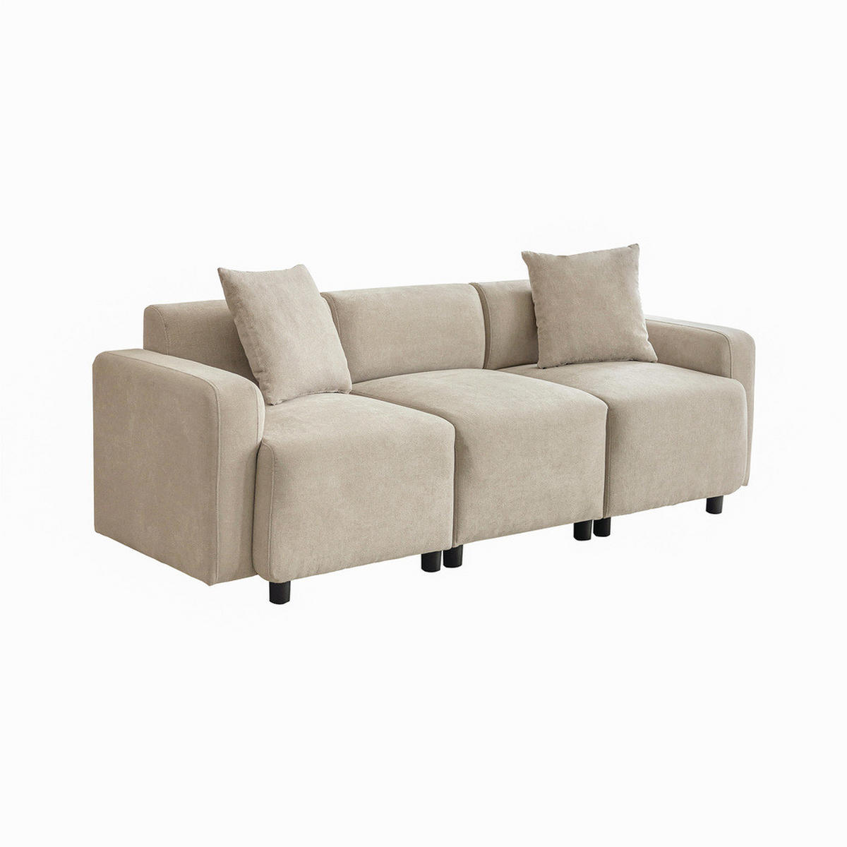 SOFA 3-Sitzer Modern mit Dekokissen Polster Beige - Beige, Holz (76.5/43/61cm) - FLIEKS
