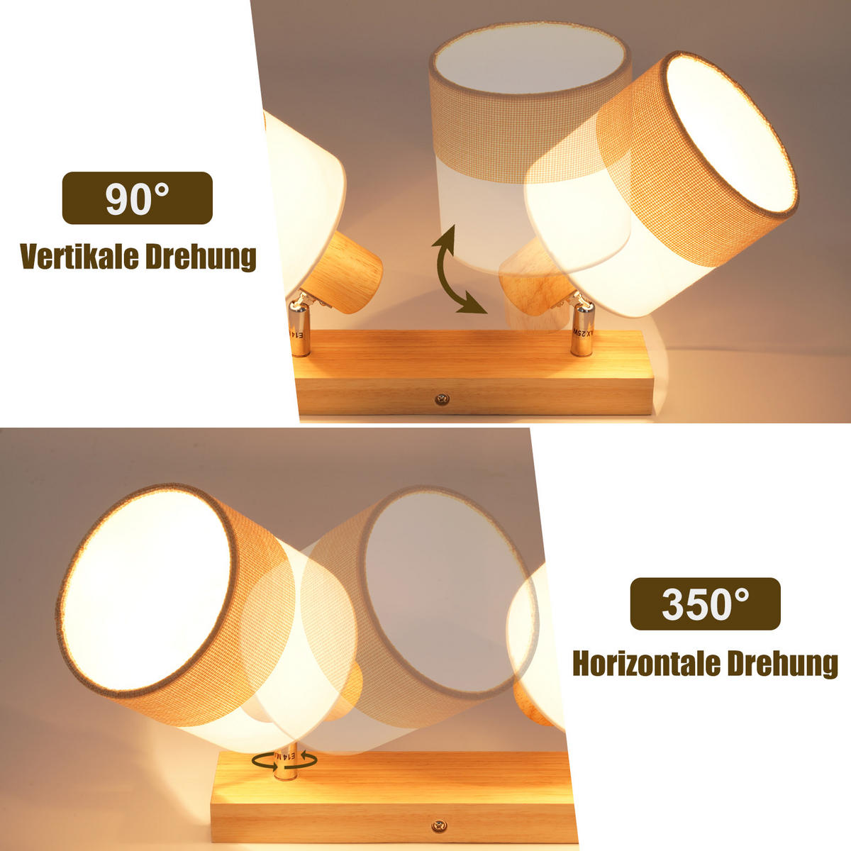 DECKENSTRAHLER Zarau 16/13/28 cm - Beige, Holz (28/16/13cm) - ZMH
