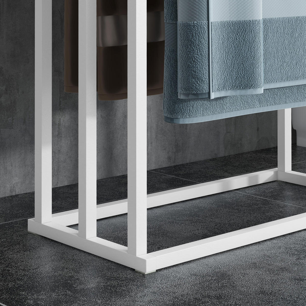 HANDTUCHSTÄNDER 45x22.5x86 cm Weiß aus Stahl & Bambus mit 3 Etagen & freistehend - Weiß, Metall (22.5/86/45cm) - Modfu