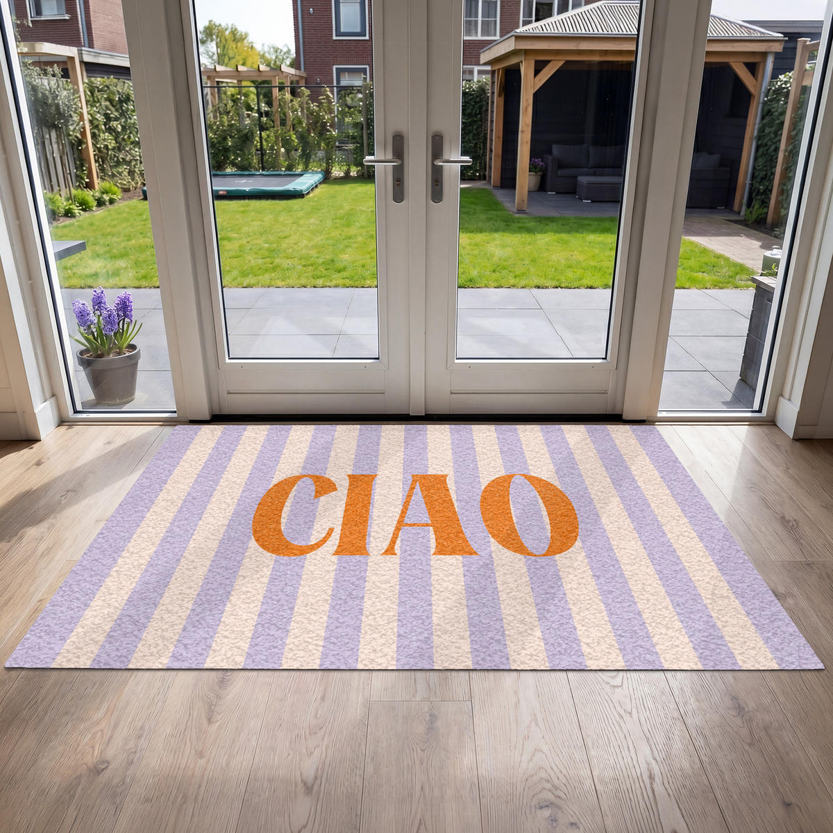 FUSSMATTE Ciao - Zitat - Pastell - Streifen Schmutzfangmatte 180x120 cm - Flieder, Kunststoff (180/120cm) - MuchoWow