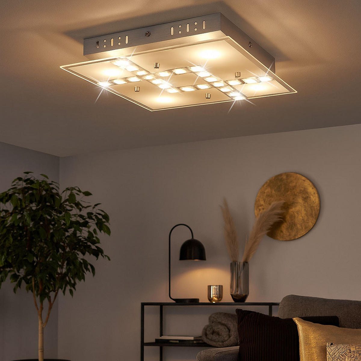 LED DECKENLEUCHTE Kristall Glas Silber - Silberfarben, Glas (32/32/6.5cm) - Globo Lighting