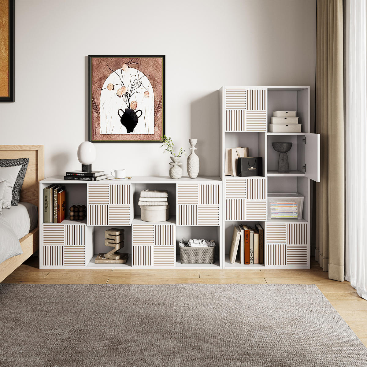 BÜCHERREGAL 125x30x60 cm Holz Lamellen Design Sideboard Aufbewahrung, Weiß - Weiß, Holz (60/125/30cm)