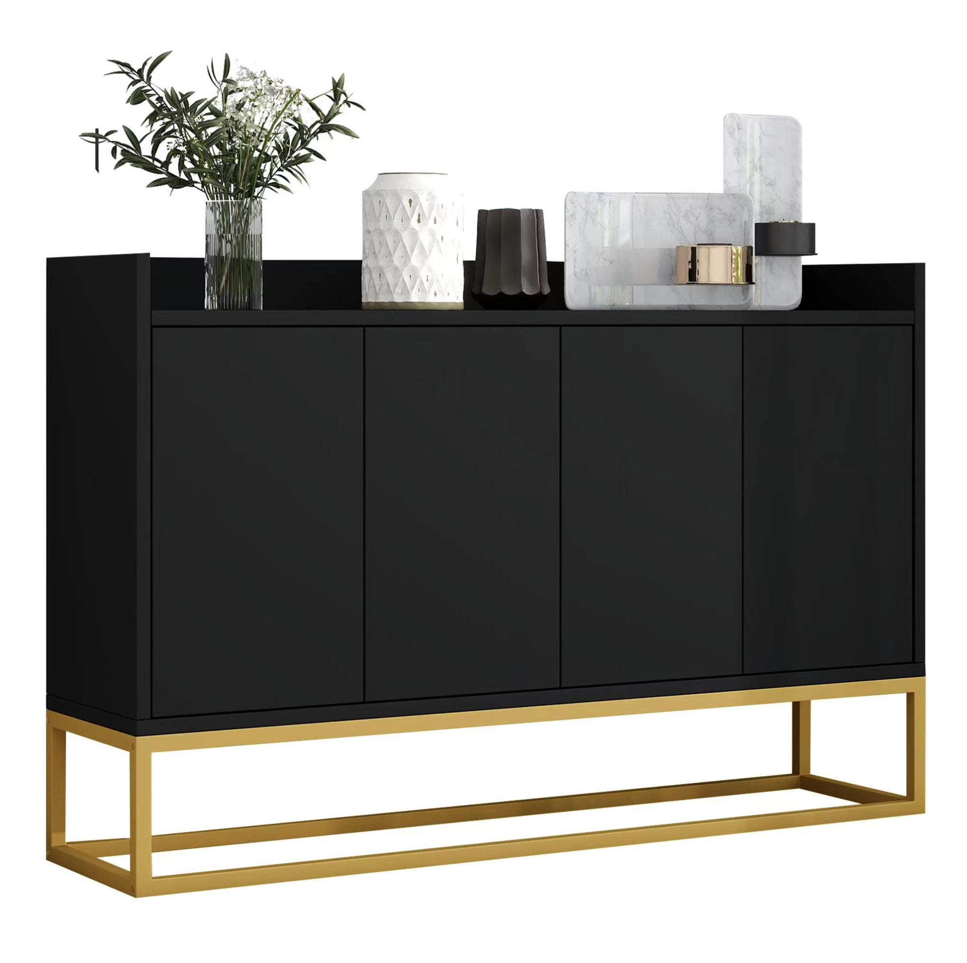 SIDEBOARD aus Spanplatte 120x30x80 cm Schwarz mit 4 Türen, verstellbaren Einlegeböden und Push-to-open - Schwarz, Holzwerkstoff (120/80/30cm) - Modfu