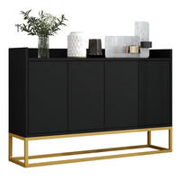 SIDEBOARD aus Spanplatte 120x30x80 cm Schwarz mit 4 Türen, verstellbaren Einlegeböden und Push-to-open - Schwarz, Holzwerkstoff (120/80/30cm) - Modfu