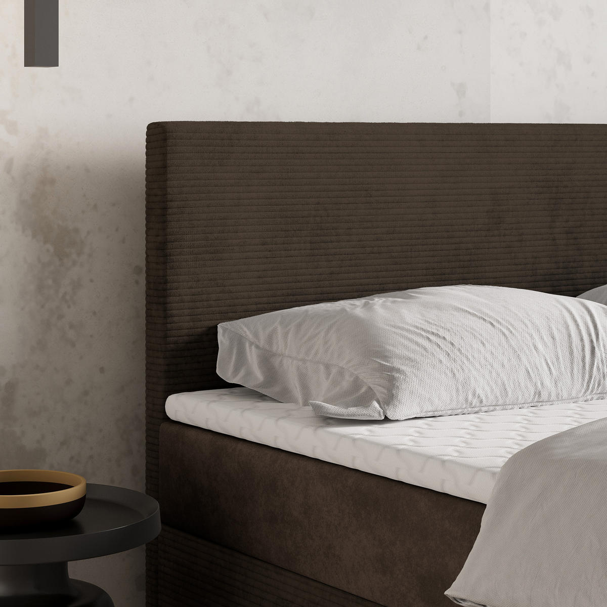 BOXBETT TORREL 160x200 cm mit Matratze und Topper - Braun - Braun, Holz (160/200cm) - MASSENO