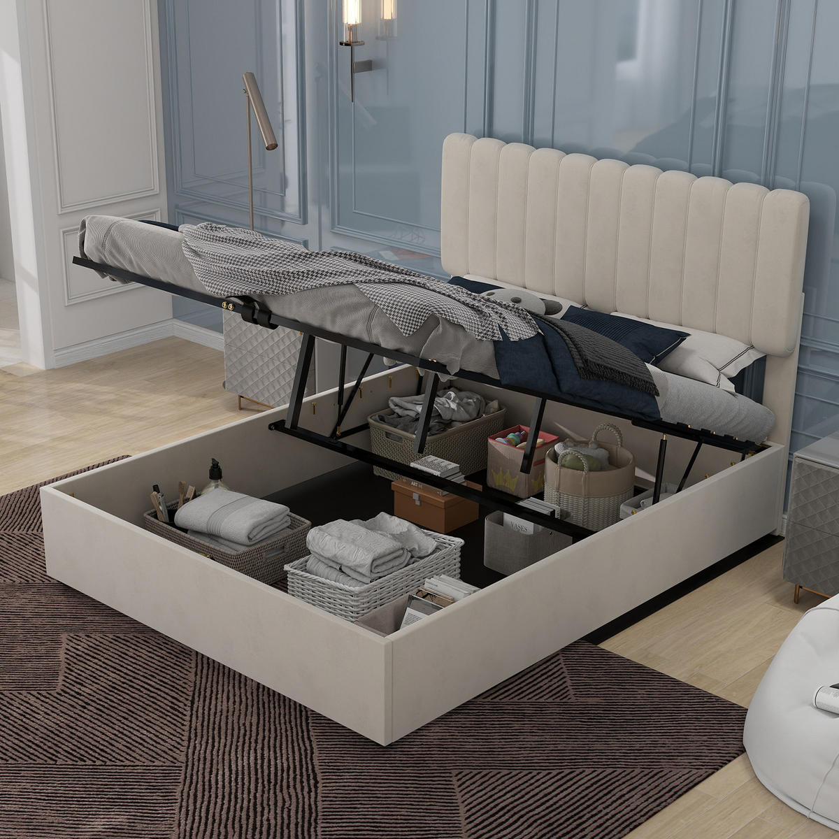 POLSTERBETT 160x200 cm Stauraum hydraulisch beige - Beige, Textil (160/200cm) - LEBENLANG