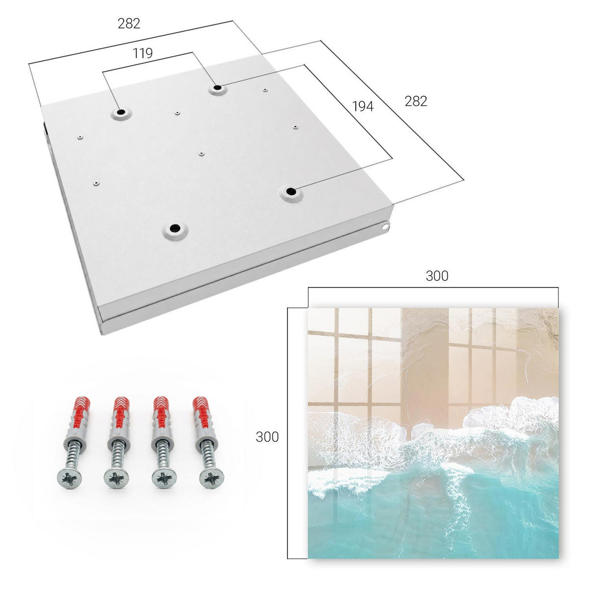 SCHLÜSSELBOX Weiß 30x30 cm – Türöffnung nach rechts - Strandentspannung - Türkis, Metall (30/30/5cm) - TULUP