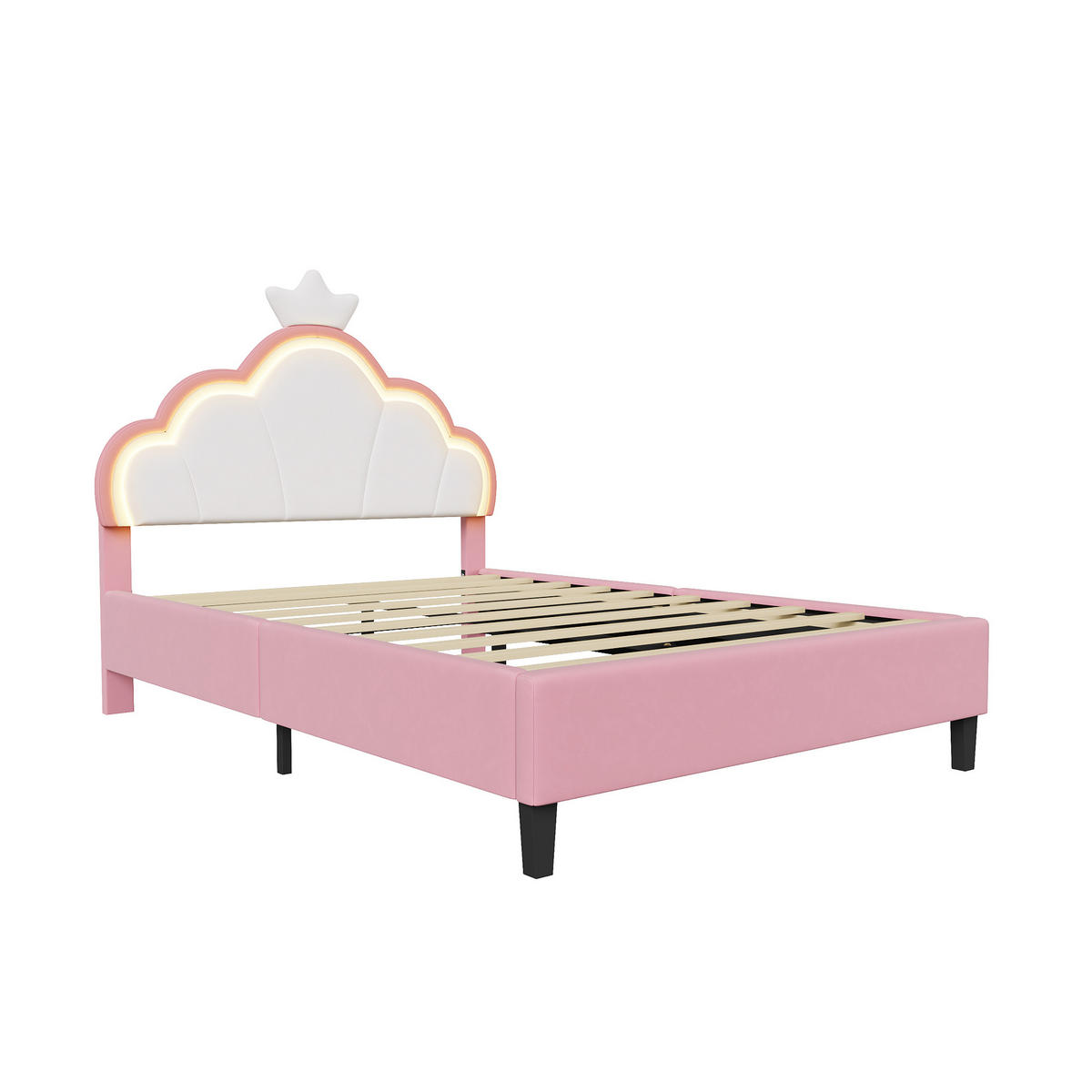 POLSTERBETT 140x190 cm mit LED-Krone, Velours, Rosa - Rosa, Metall (140/190cm) - EuroLiving